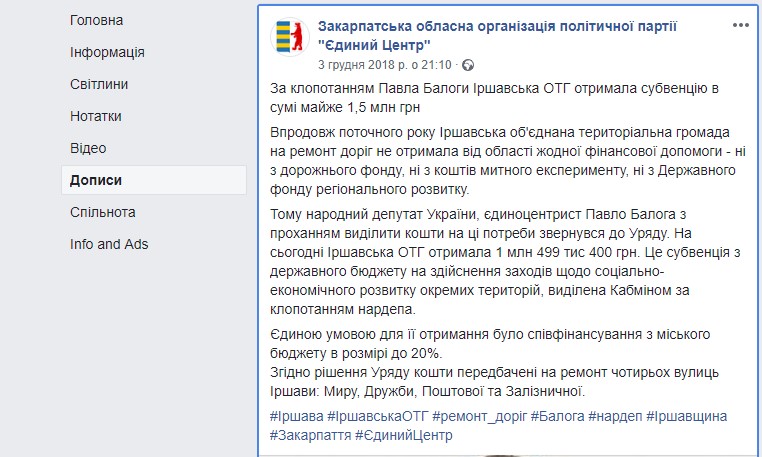 3 01 2019 Zakarpattia baloha subventsiia